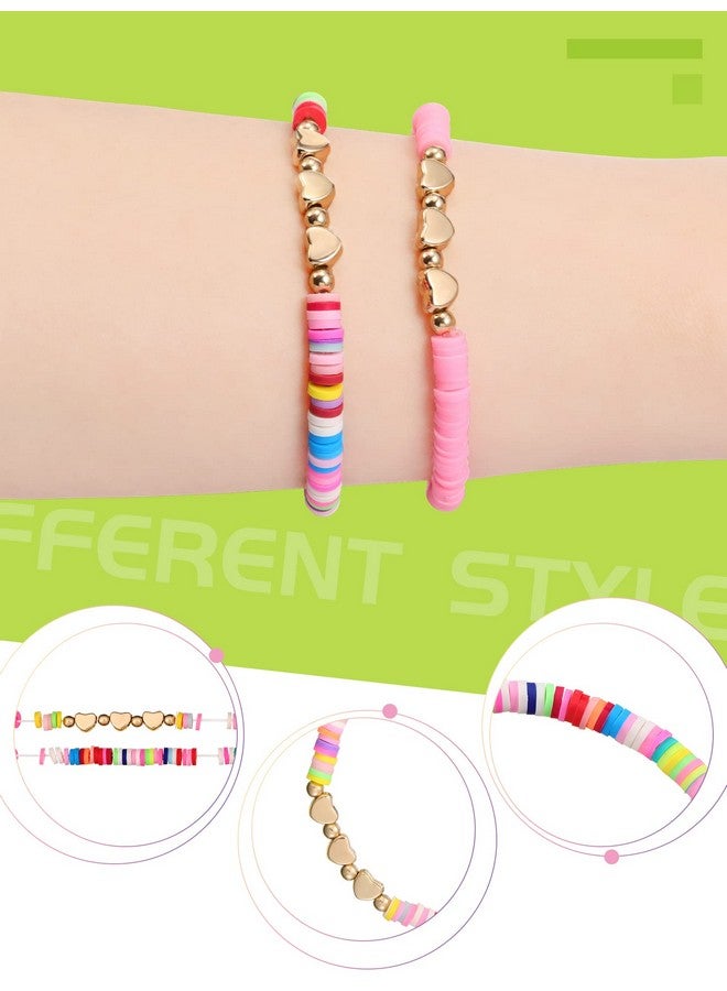 سوريو أساور صداقة ملونة من Sureio مكونة من 24 قطعة، أساور على شكل قلب وحرف وابتسامة، أساور لركوب الأمواج، أساور من الخرز المطاطي للأطفال، للفتيات والنساء، هدايا حفلات العودة إلى المدرسة للفتيات المراهقات (على شكل قلب) - Image 3