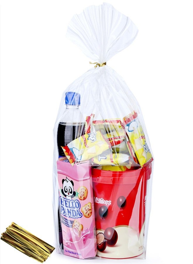 ZIMCEMS 50Pcs 12X16 inch Bottom Gusset Bags Clear Cellophane Gift Wrap Wrapping Plastic Large Cello Bags for Party Favors Treats Mug with 5" Twist Ties - Image 1