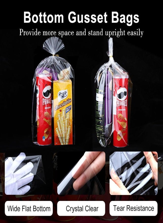 ZIMCEMS 50Pcs 12X16 inch Bottom Gusset Bags Clear Cellophane Gift Wrap Wrapping Plastic Large Cello Bags for Party Favors Treats Mug with 5" Twist Ties - Image 3