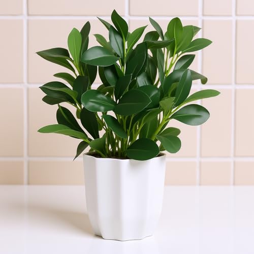 fancymart Plastic Artificial Rubber Plant With Pot Perfect For Home Decor And Office Decor, Ficus, Green - Image 1