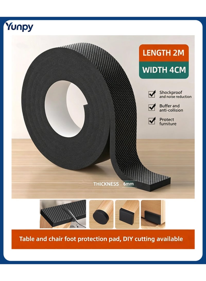 Yunpy 200CM x 4CM Anti-Slip Self-Adhesive Furniture Pads, Non-Slip Noise Reduction Chair Leg Protectors, Shockproof Anti-Scratch Floor Protector Tape for Table Sofa Feet, DIY Cuttable EVA Foam Pad - Image 1