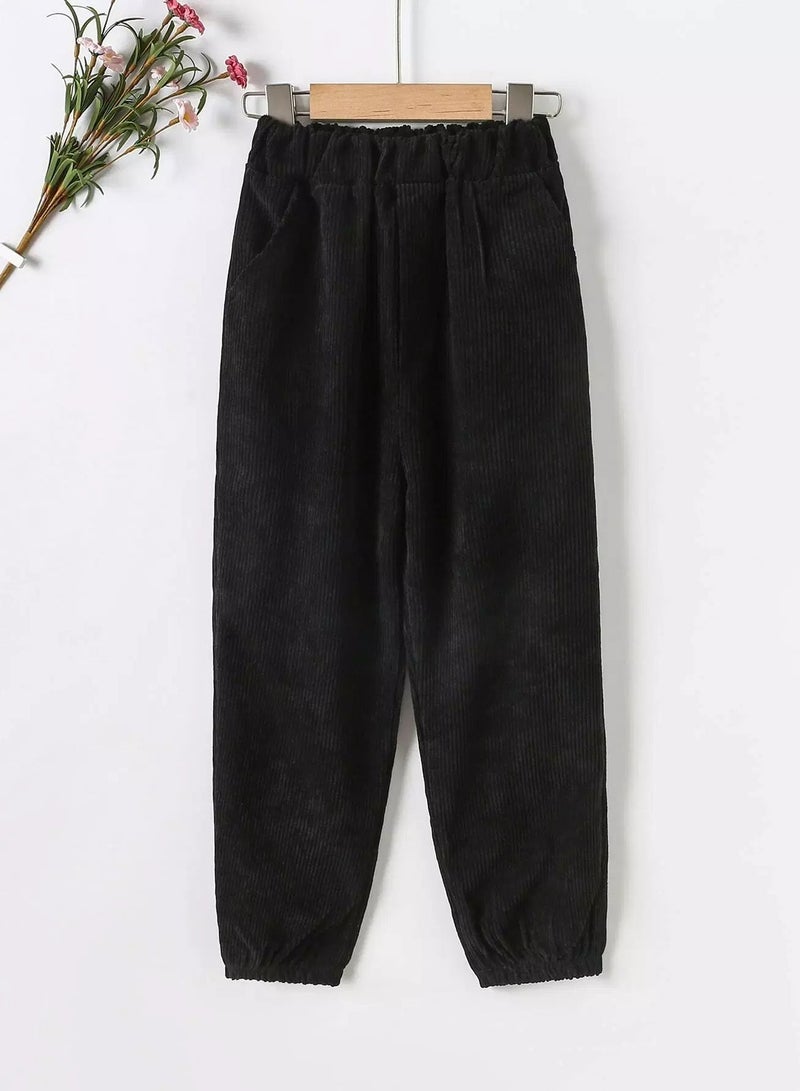 Girls Solid Slant Pocket Corduroy Pants  - Image 1