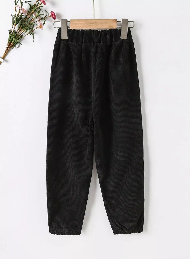 Girls Solid Slant Pocket Corduroy Pants  - Image 2