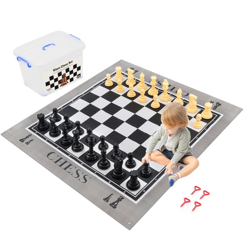 ELONGDI Giant Outdoor Chess Set Oversized Plastic Chess Pieces with Bases Lightweight 71 Chess Mat Floor Games for Kids and Adults 98 Inches Tall King Storage Bins with Lids - Image 2