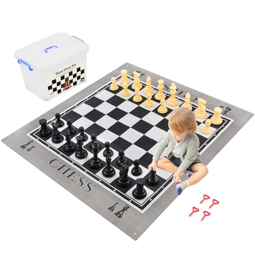 ELONGDI Giant Outdoor Chess Set Oversized Plastic Chess Pieces with Bases Lightweight 71 Chess Mat Floor Games for Kids and Adults 98 Inches Tall King Storage Bins with Lids - Image 1