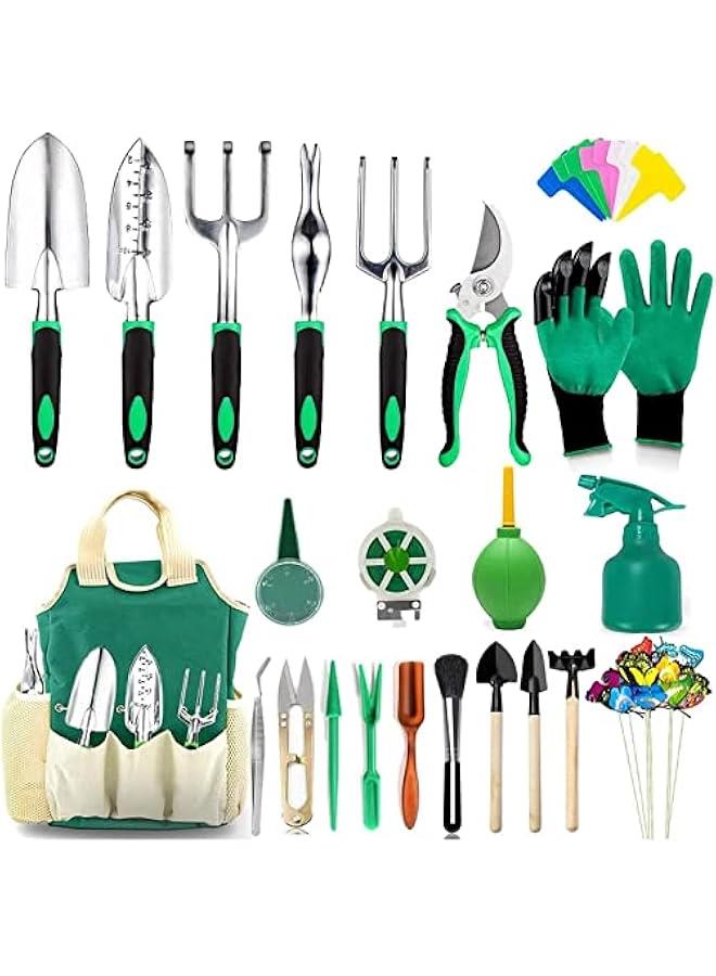 BWSJ Garden Tools Set Gardening Tools for Gardening Heavy Duty Aluminum Hand Toolwith Storage Tote Bagfor Woman Man - Image 1