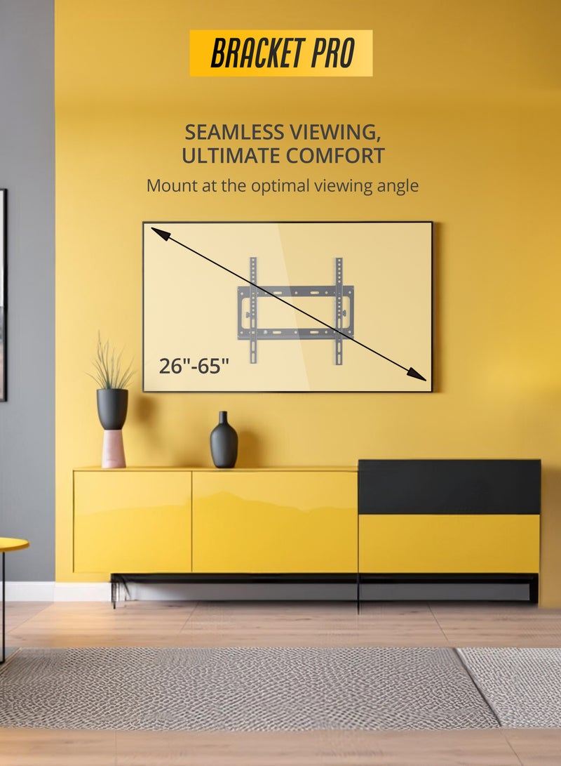 Bracket Pro Tilting TV Wall Mount for 26-65 Inch Screens – Adjustable Tilt for Anti-Glare Viewing – Heavy-Duty Steel, Holds up to 50kg – VESA 200x200 to 400x400 – Easy Installation - BPT2665