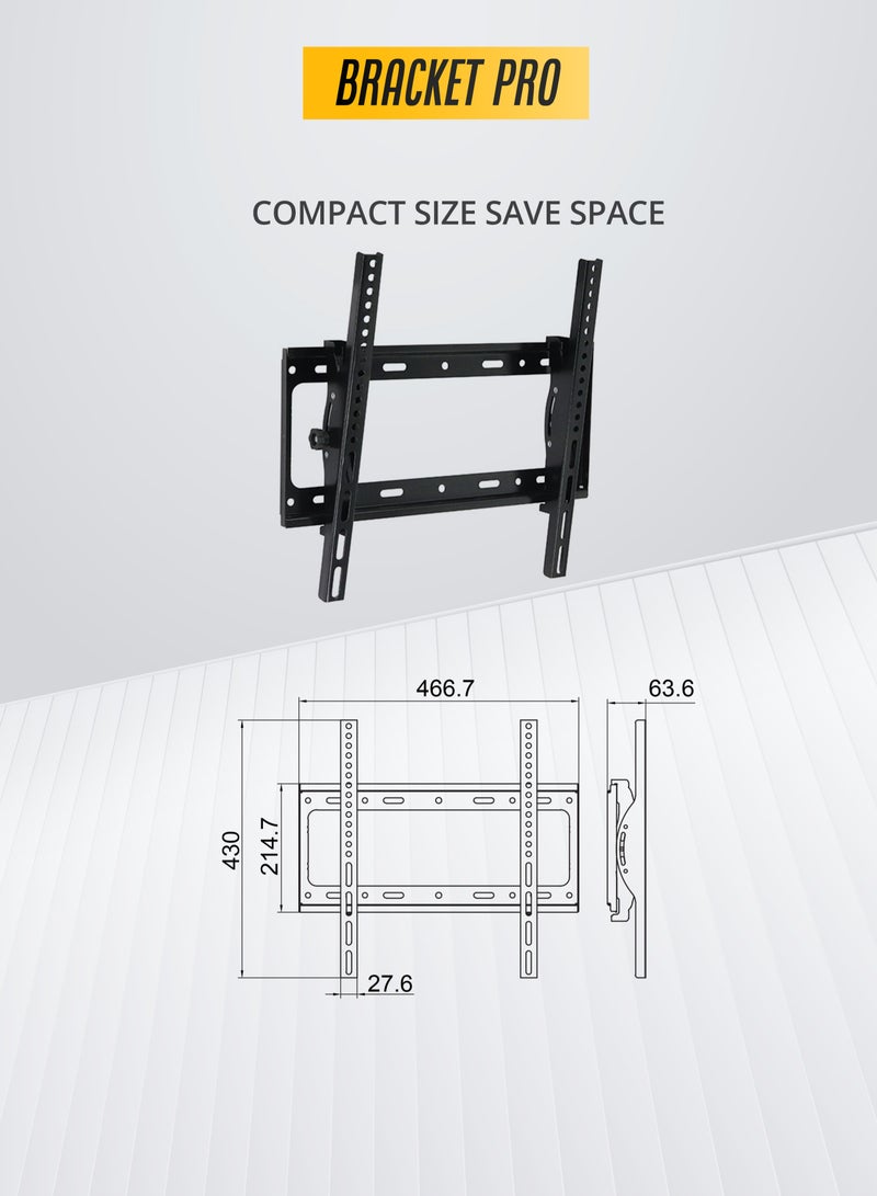 Bracket Pro Tilting TV Wall Mount for 26-65 Inch Screens – Adjustable Tilt for Anti-Glare Viewing – Heavy-Duty Steel, Holds up to 50kg – VESA 200x200 to 400x400 – Easy Installation - BPT2665