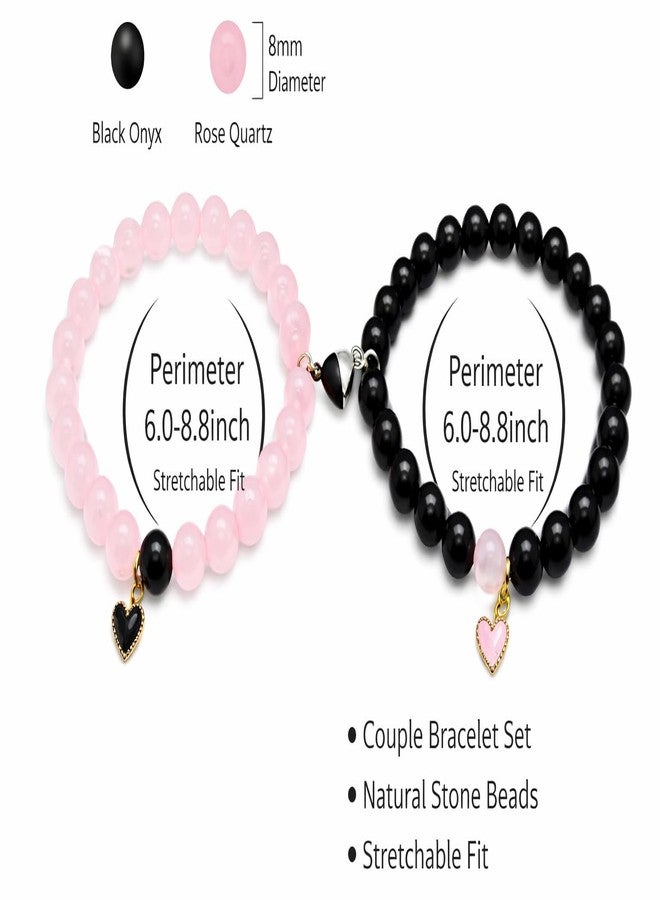 SUPER SOFTENER Magnetic Bracelets 2Pcs Love Heart Matching Pink and Black Hearts Beads Bracelet Set Adjustable Bracelets for Men Women Couples Friends Gift Friendship - (Pack of 2) - Image 2