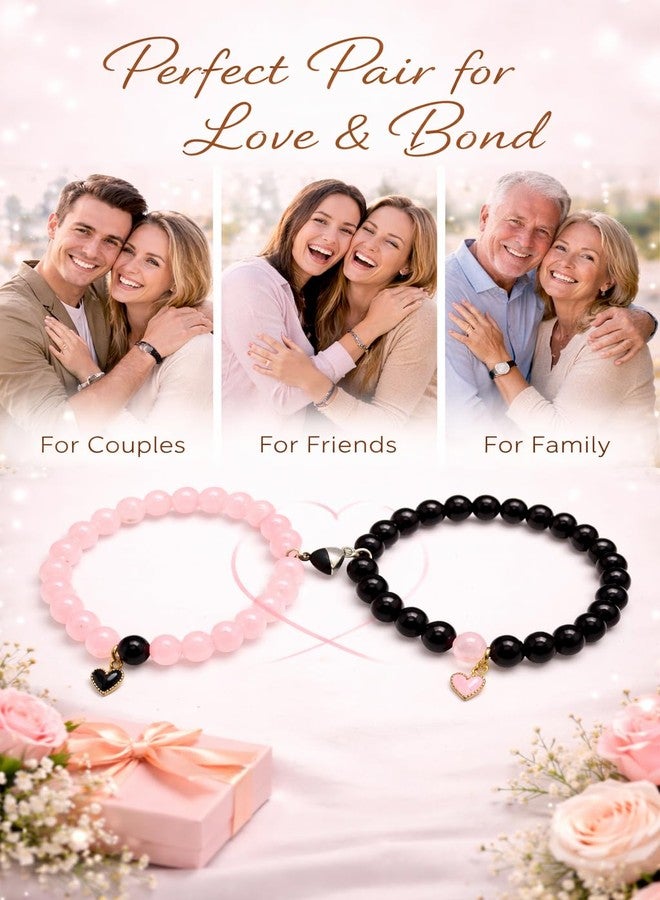 SUPER SOFTENER Magnetic Bracelets 2Pcs Love Heart Matching Pink and Black Hearts Beads Bracelet Set Adjustable Bracelets for Men Women Couples Friends Gift Friendship - (Pack of 2) - Image 5