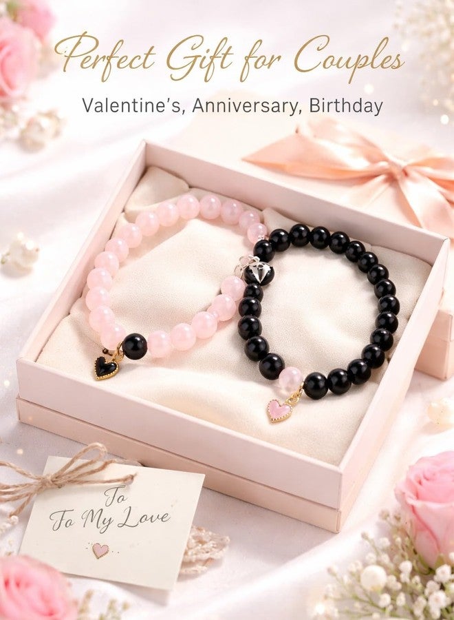 SUPER SOFTENER Magnetic Bracelets 2Pcs Love Heart Matching Pink and Black Hearts Beads Bracelet Set Adjustable Bracelets for Men Women Couples Friends Gift Friendship - (Pack of 2) - Image 4