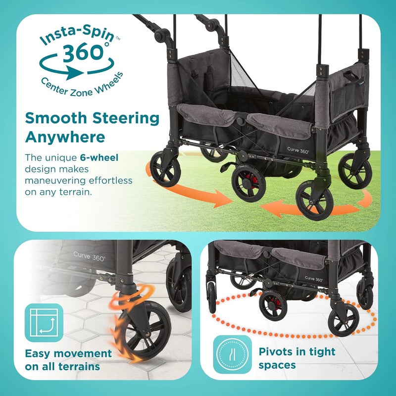 Contours Curve 360 Lightweight Double Baby Stroller Wagon for 2 Kids Fits Infant Car Seats Ultra Maneuverable Easy in and Out for Toddlers with Deep Footwell Storage Pockets and Adjustable Handle - Image 2