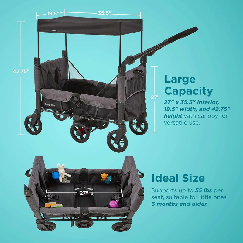 Contours Curve 360 Lightweight Double Baby Stroller Wagon for 2 Kids Fits Infant Car Seats Ultra Maneuverable Easy in and Out for Toddlers with Deep Footwell Storage Pockets and Adjustable Handle - Image 5