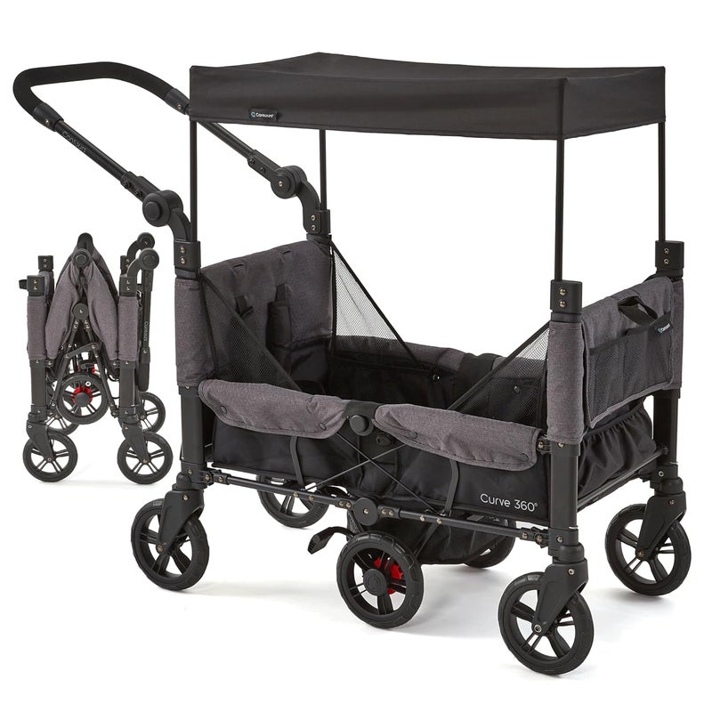 Contours Curve 360 Lightweight Double Baby Stroller Wagon for 2 Kids Fits Infant Car Seats Ultra Maneuverable Easy in and Out for Toddlers with Deep Footwell Storage Pockets and Adjustable Handle - Image 1