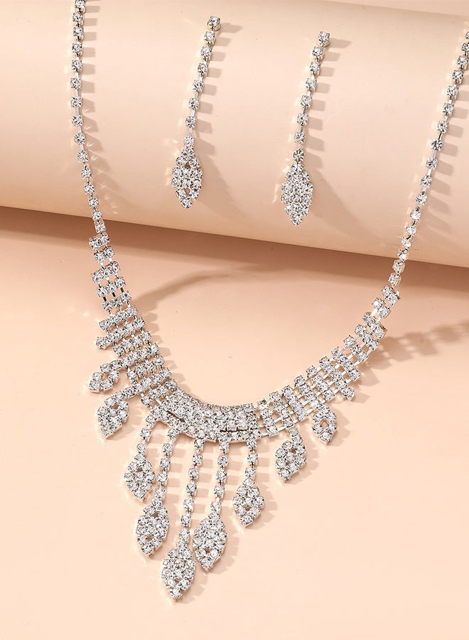 DUNISO 2pieces Jewelry Set With Necklace and Earring Crystal Bridal Wedding Jewelry Set Bridesmaid Party Choker Necklace Water Drop Pendant Earrings Sets for Women and Girls - Image 4