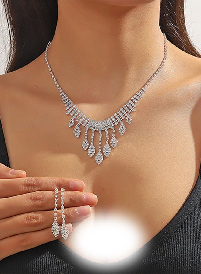 DUNISO 2pieces Jewelry Set With Necklace and Earring Crystal Bridal Wedding Jewelry Set Bridesmaid Party Choker Necklace Water Drop Pendant Earrings Sets for Women and Girls - Image 5