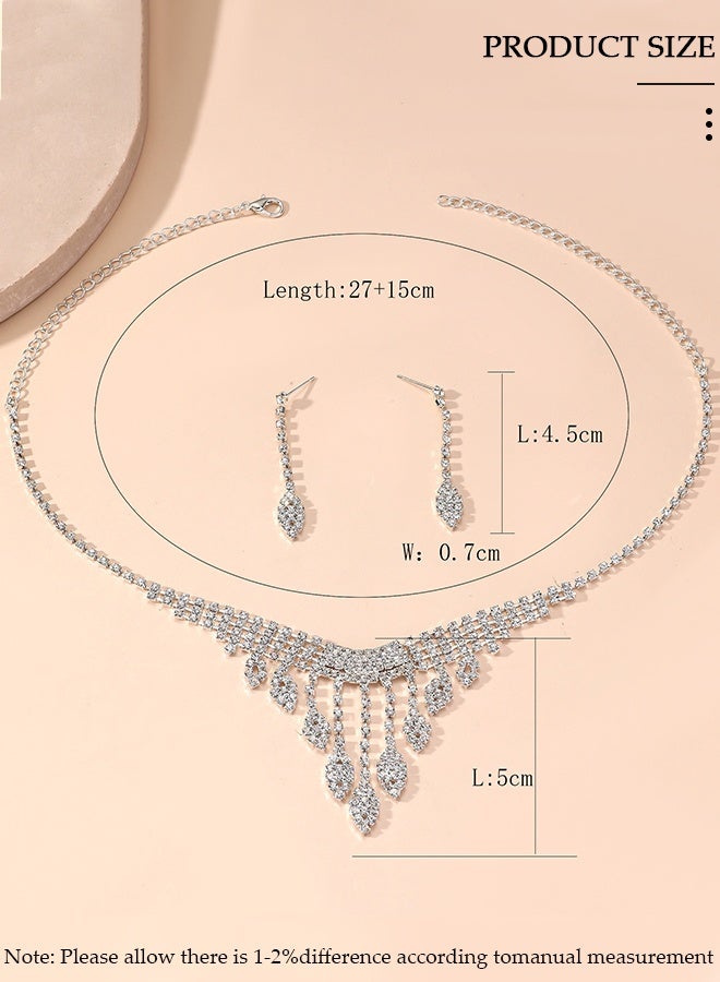DUNISO 2pieces Jewelry Set With Necklace and Earring Crystal Bridal Wedding Jewelry Set Bridesmaid Party Choker Necklace Water Drop Pendant Earrings Sets for Women and Girls - Image 2