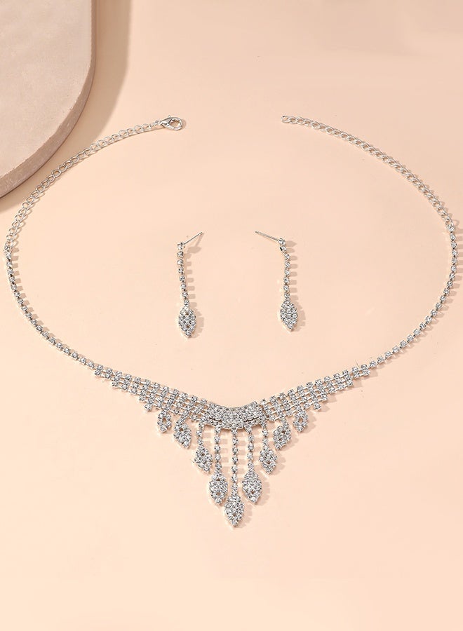 DUNISO 2pieces Jewelry Set With Necklace and Earring Crystal Bridal Wedding Jewelry Set Bridesmaid Party Choker Necklace Water Drop Pendant Earrings Sets for Women and Girls - Image 3