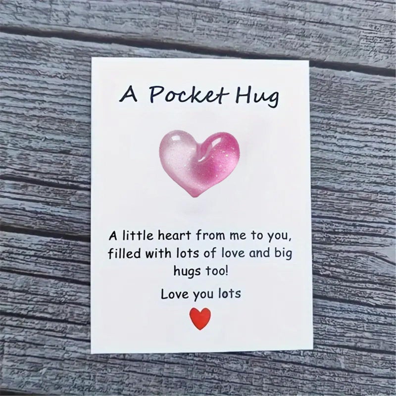 Pink Pocket Hug Heart Token with Greeting Cards Gift for Birthday Valentines Day - Image 2