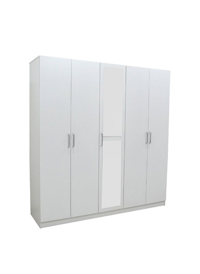 DANUBE HOME Supreme 5-Door Wardrobe With Mirror For Hanging Clothes Extra Sturdy Rack Storage Organiser Modern Design Space Saving Cabinets For Bedroom - White  - Image 2