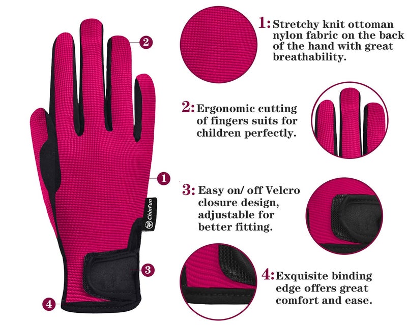 ChinFun Horse Riding Glove Equestrian Gloves Kids for Boys Girls Horseback Riding Gloves Grip for Youth Children Riding Sports Biking Cycling Gardening Fushcia Size S - Image 2