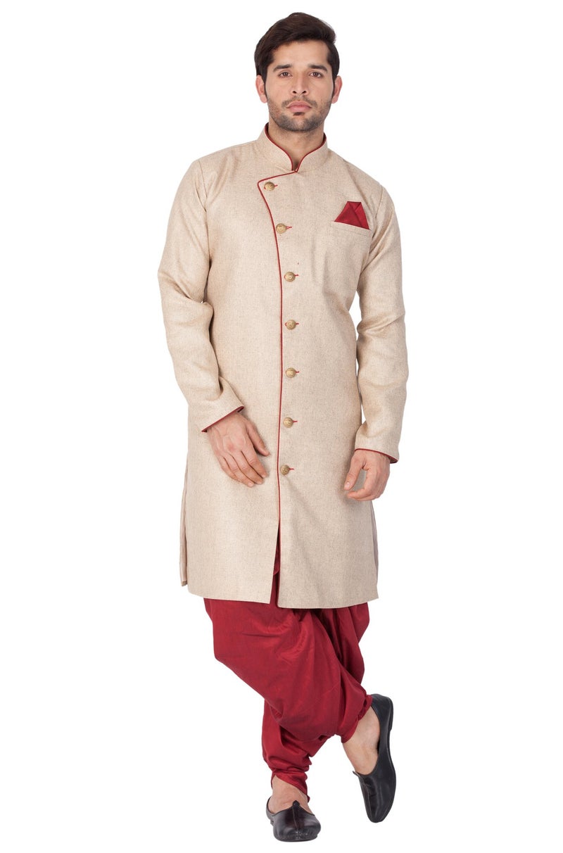VASTRAMAY VM Mens Cotton Blend Biscuit Sherwani Patiala Dhoti Set - Regal Ethnic Ensemble for Weddings and Festivals_VASMSW124nCDMA_46 - Image 3
