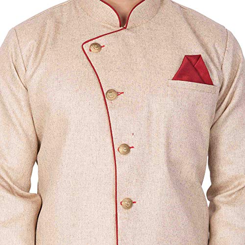 VASTRAMAY VM Mens Cotton Blend Biscuit Sherwani Patiala Dhoti Set - Regal Ethnic Ensemble for Weddings and Festivals_VASMSW124nCDMA_46 - Image 4