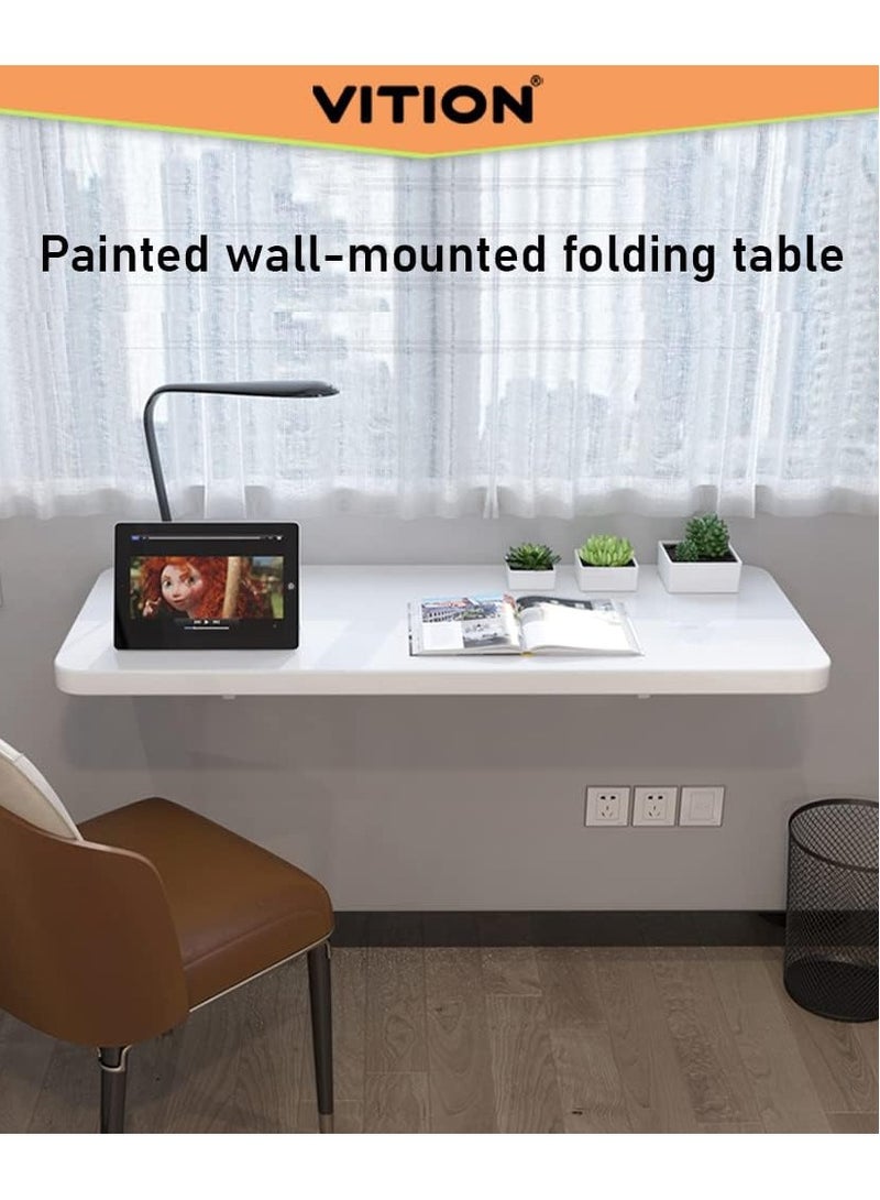 VITION Computer Wall Mount Stand Folding Wall-Mounted Drop-Leaf Table,Metal Folding Shelf Bench Table Bracket (30 x 50cm) White - Image 3