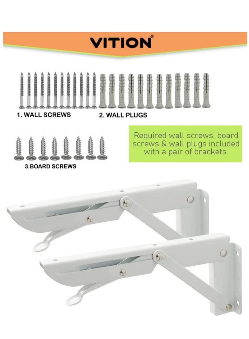 VITION Computer Wall Mount Stand Folding Wall-Mounted Drop-Leaf Table,Metal Folding Shelf Bench Table Bracket (30 x 50cm) White - Image 4