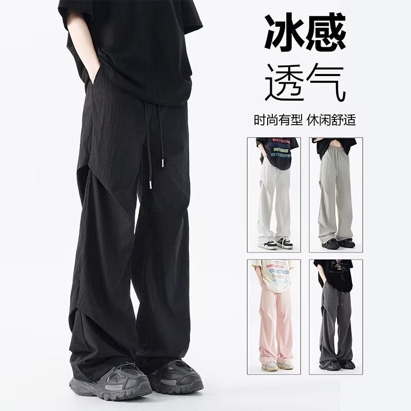 2024 Style Straight Tube Loose Wide Leg Dipping Slim Look All-Match Trousers Men'S And Women'S Trendy Staggered Waist Casual Pants - Image 2