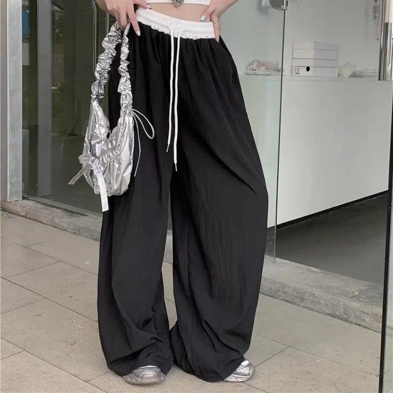 High Waist Wide Leg Workwear Pants Womens Fashion Color Block Retro Street Style Summer New Arrivals Live Broadcast Black 