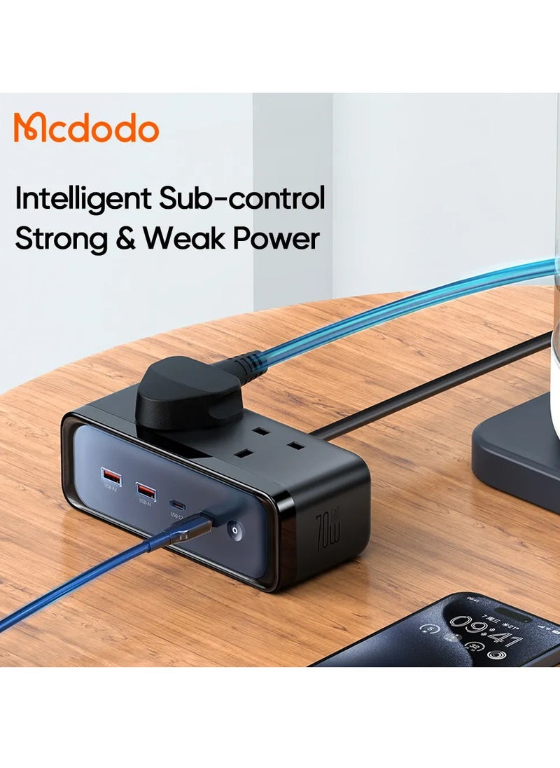 Mcdodo 70W PPS PD3.0 QC4.0 Extension Lead Power Strip with 2 AC Outlets, 2 USB & 2 Type-C Ports, Universal Socket for UK Travel  - Image 2