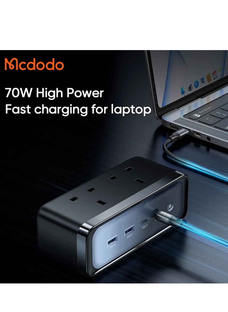 Mcdodo 70W PPS PD3.0 QC4.0 Extension Lead Power Strip with 2 AC Outlets, 2 USB & 2 Type-C Ports, Universal Socket for UK Travel  - Image 3