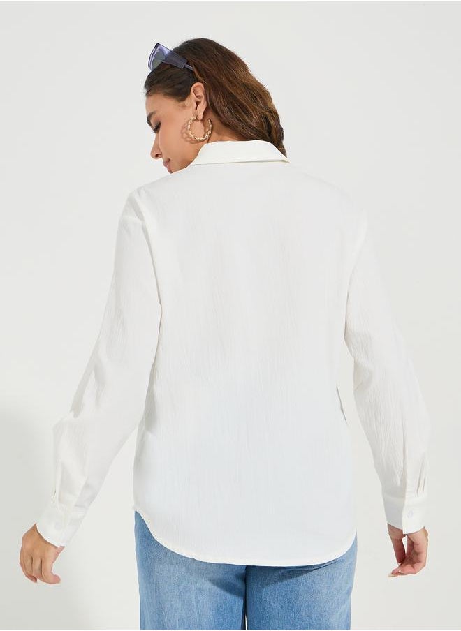 Styli - Slogan Print Buttoned Oversized Shirt - Image 1