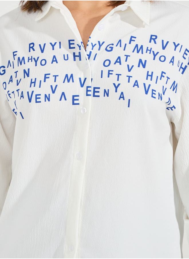 Styli - Slogan Print Buttoned Oversized Shirt - Image 1