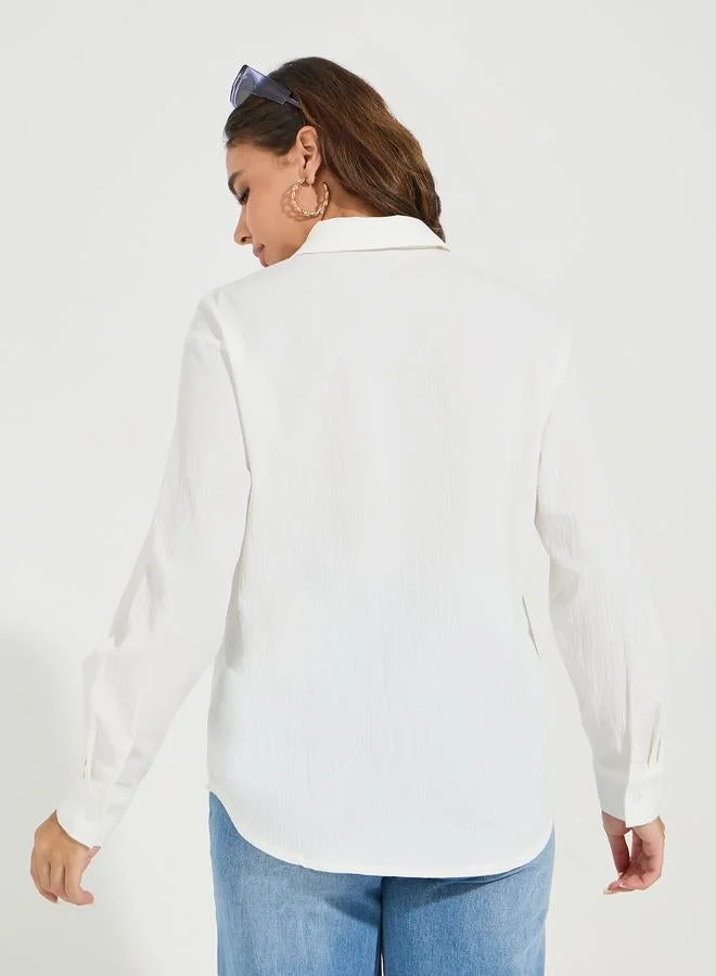 Styli Slogan Print Buttoned Oversized Shirt