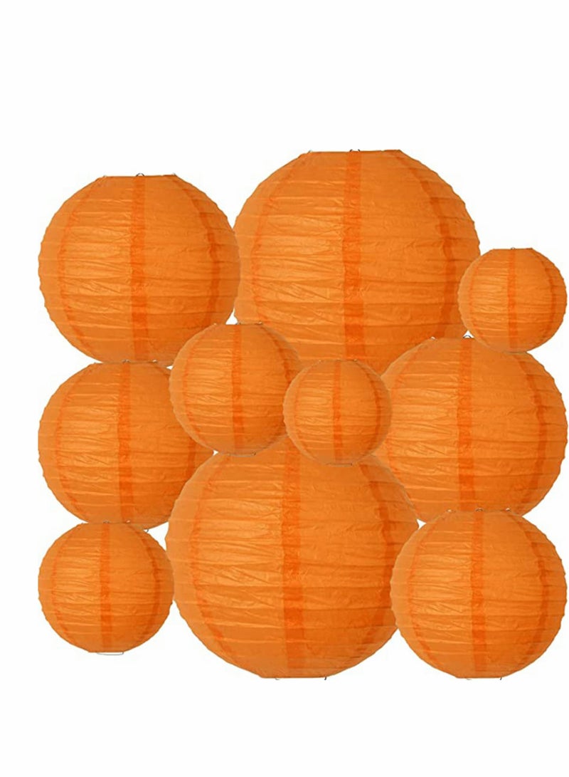 KASTWAVE 10Pcs Orange Paper Lanterns Decorative Chinese/Japanese Hanging Round Foldable Lantern for Birthday Wedding  Bridal Shower Home Decor Party (Size of 4” 6” 8” 10”) - Image 1