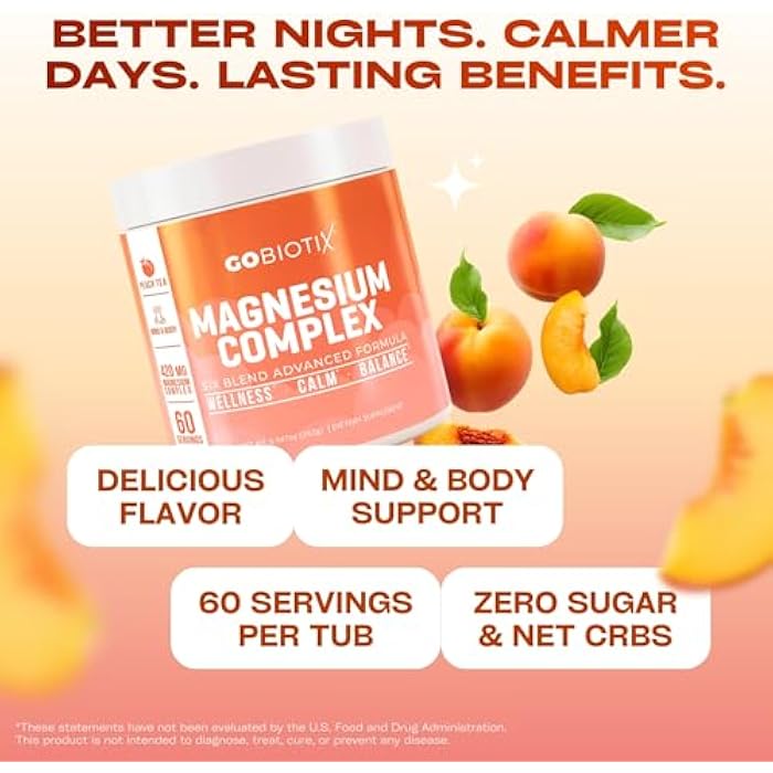 GOBIOTIX Magnesium Glycinate Powder – 6-Form Magnesium Complex: Malate, Citrate & More – Sleep, Stress & Calm Support for Women & Men – High Absorption, Sugar Free – 420mg, 60 Servings (Peach Tea) - Image 5
