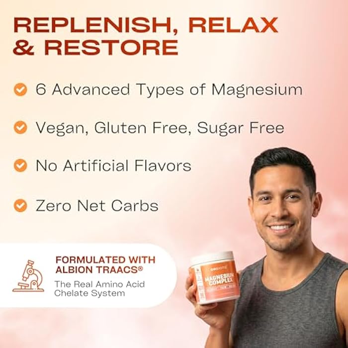GOBIOTIX Magnesium Glycinate Powder – 6-Form Magnesium Complex: Malate, Citrate & More – Sleep, Stress & Calm Support for Women & Men – High Absorption, Sugar Free – 420mg, 60 Servings (Peach Tea) - Image 4