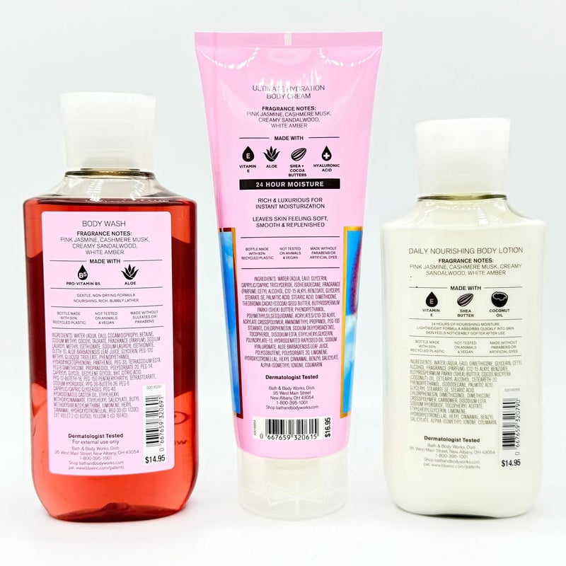 Pink Cashmere 3Piece Bath Bundle Body Wash Ultra Shea Body Cream and Daily Nourishing Body Lotion - Image 3