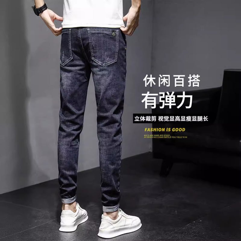 جينز للرجال ربيع وخريف 2024 علامة تجارية عصرية ضيقة تناسب جميع الأوقات أسلوب كوري عصري بنطلونات كاجوال للرجال - Image 5