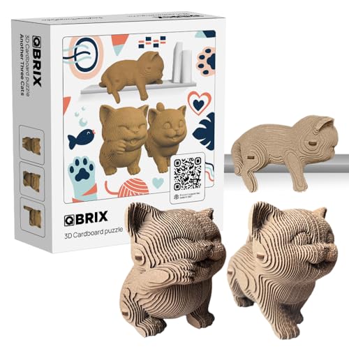 QBRIX Another 3 Cats 3D Puzzle for Adults DIY Craft Kit for Home Decor 3D Model Kit for Teens Creative Gift for Boys Girls 14 Cardboard Model Building Kit - Image 1