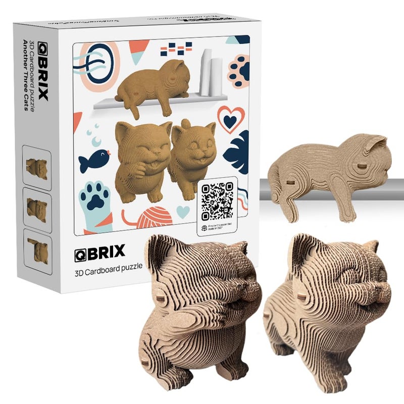 QBRIX Another 3 Cats 3D Puzzle for Adults DIY Craft Kit for Home Decor 3D Model Kit for Teens Creative Gift for Boys Girls 14 Cardboard Model Building Kit - Image 3