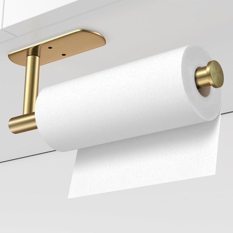 VAEHOLD Self Adhesive Paper Towel Holder Under Cabinet Mount, Wall Mounted Paper Towel Roll Holder for Kitchen, Bathroom, Wall - SUS304 Stainless Steel (Gold) - Image 3