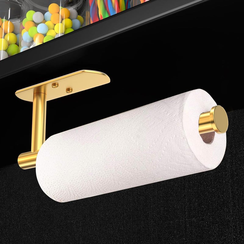 VAEHOLD Self Adhesive Paper Towel Holder Under Cabinet Mount, Wall Mounted Paper Towel Roll Holder for Kitchen, Bathroom, Wall - SUS304 Stainless Steel (Gold) - Image 2