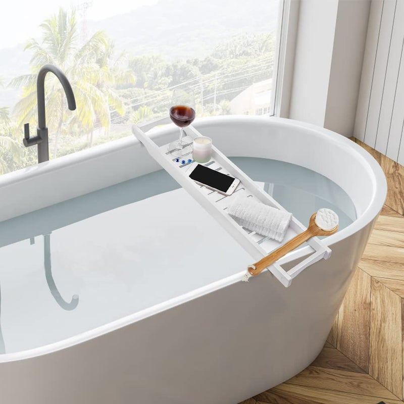 Ejoyous Wooden Bath Tray for Bathtub, Accessory Tray, Bathroom Shelf for Holding Towels, Wine Glasses, Books, Mobile Phones, Shower Accessories, 4.1 x 70.1 x 16.3 cm - Image 5