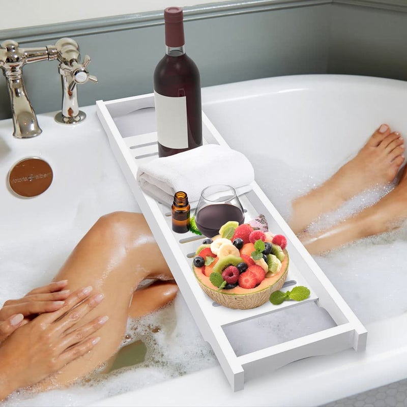 Ejoyous Wooden Bath Tray for Bathtub, Accessory Tray, Bathroom Shelf for Holding Towels, Wine Glasses, Books, Mobile Phones, Shower Accessories, 4.1 x 70.1 x 16.3 cm - Image 2