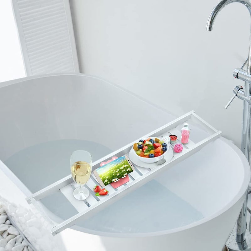 Ejoyous Wooden Bath Tray for Bathtub, Accessory Tray, Bathroom Shelf for Holding Towels, Wine Glasses, Books, Mobile Phones, Shower Accessories, 4.1 x 70.1 x 16.3 cm - Image 4
