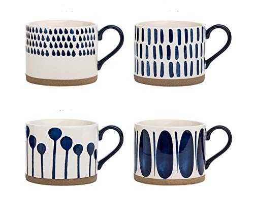 Koja 15 oz Elegant Hand Painted Decorative Large Porcelain Ceramic Mug Set 4 Decorative Mugs Colorful Gift Pack Impress  Entertain Family  Guests Dishwasher Microwave Safe