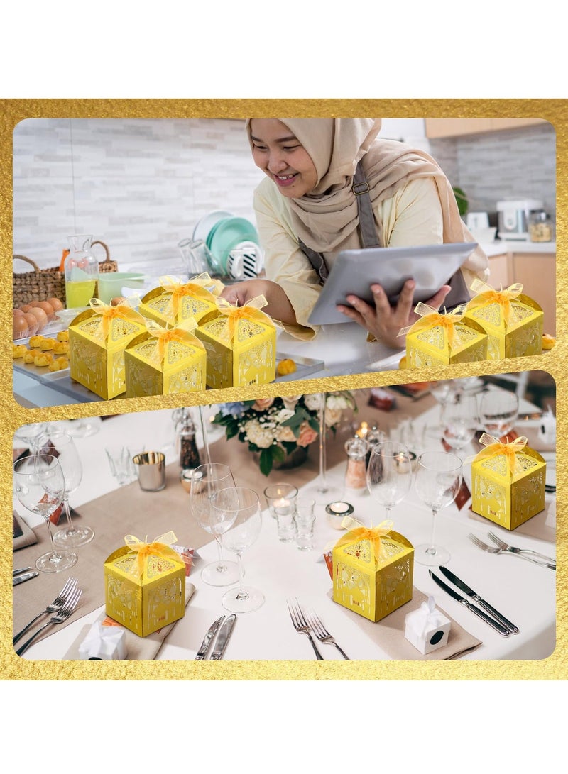 50 Pcs Candy Box Set for Eid Mubarak - Gold Laser Cut Ramadan Gift Boxes with Ribbons for Muslim Party Favors, Islamic Birthday Decorations - Image 4